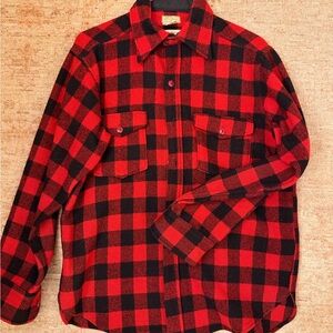 Vintage LL Bean Mens Red Black Buffalo Plaid Wool Shirt Small Shacket (or 16)